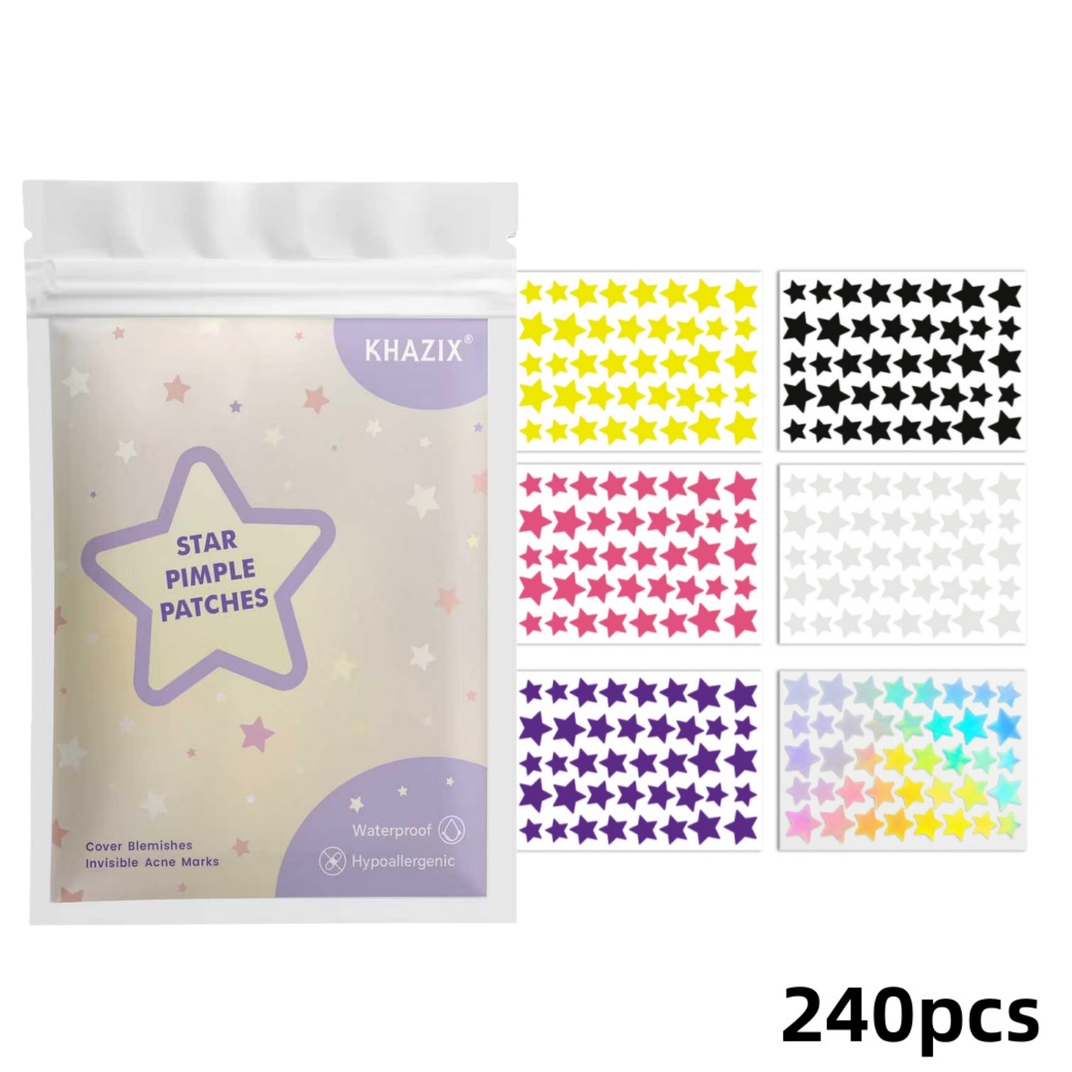 Hydrocolloid Acne Patch - แผ่นแปะสิวรูปดาว 240 ชิ้น สำหรับผิวหน้า ไฮโดรคอลลอยด์ ดูดซับสิ่งสกปรก