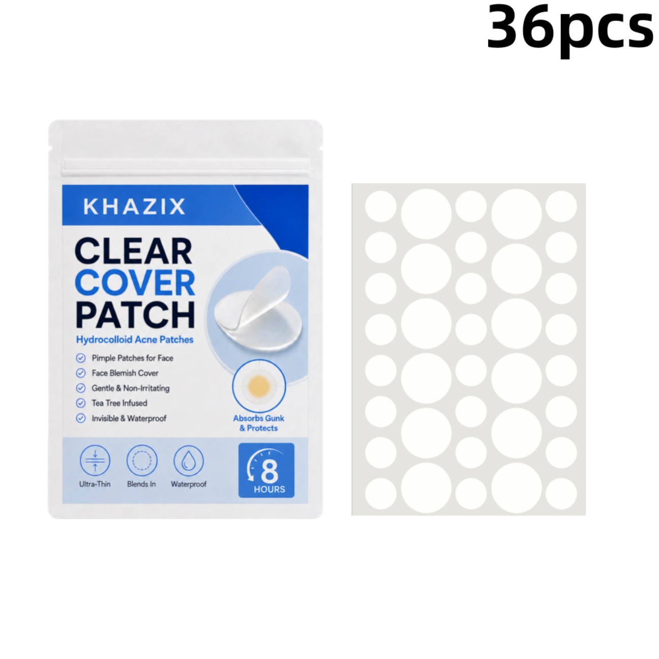 Hydrocolloid Acne Patch - 36 ชิ้นแผ่นแปะสิวใส ไฮโดรคอลลอยด์ สติ๊กเกอร์ปิดสิวแบบใส แผ่นปิดรอยสิวแบบมองไม่เห็น แผ่นปิดรอยสิวกันน้ำ