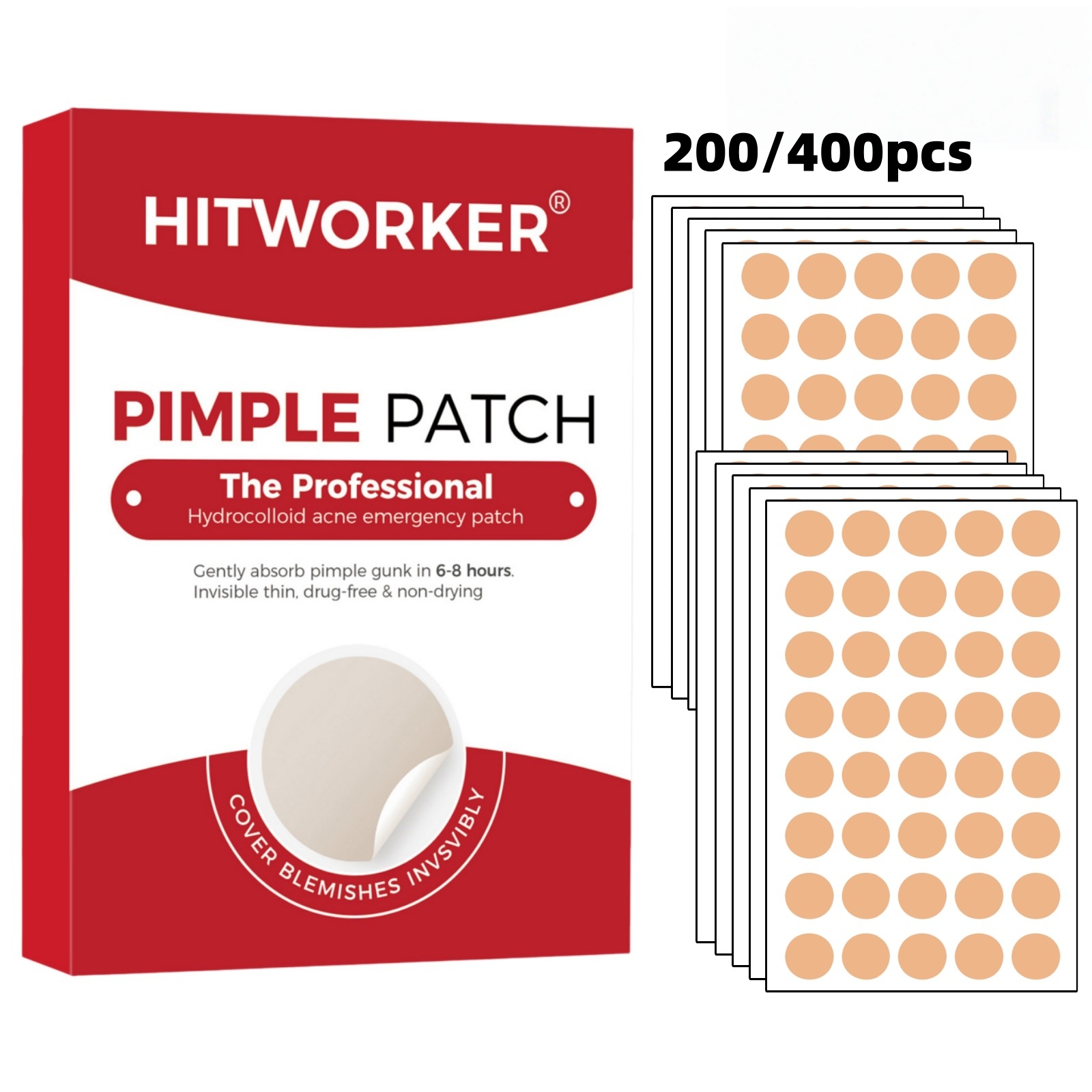 Skincare Moisturizer - แผ่นแปะสิวสีเข้ม 200/400 ชิ้น บางเฉียบ ปกปิด ซ่อนรอย