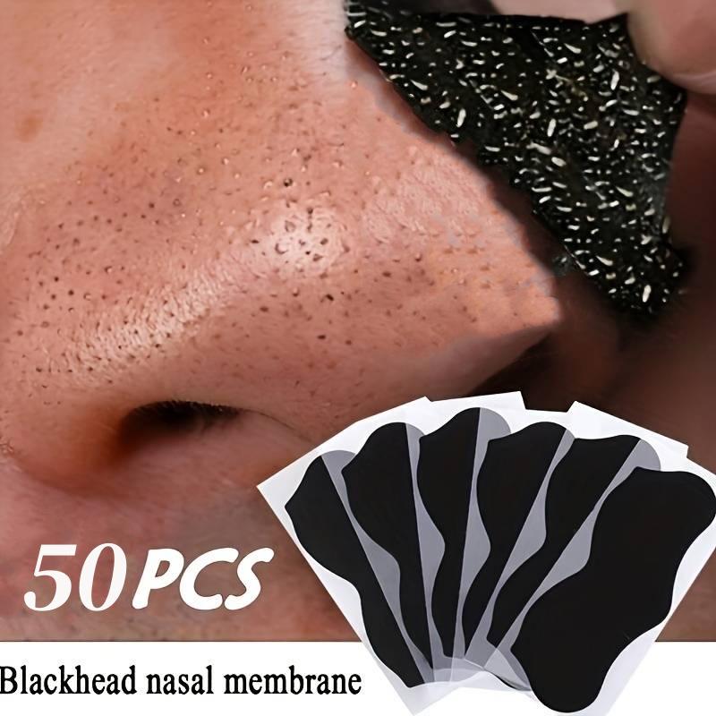 Charcoal Pore Strip - แผ่นมาส์กกำจัดสิวเสี้ยนที่จมูก 50 ชิ้น ช่วยกระชับรูขุมขน แผ่นสติ๊กเกอร์กำจัดจุดด่างดำ ทำความสะอาดล้ำลึกบริเวณจมูก