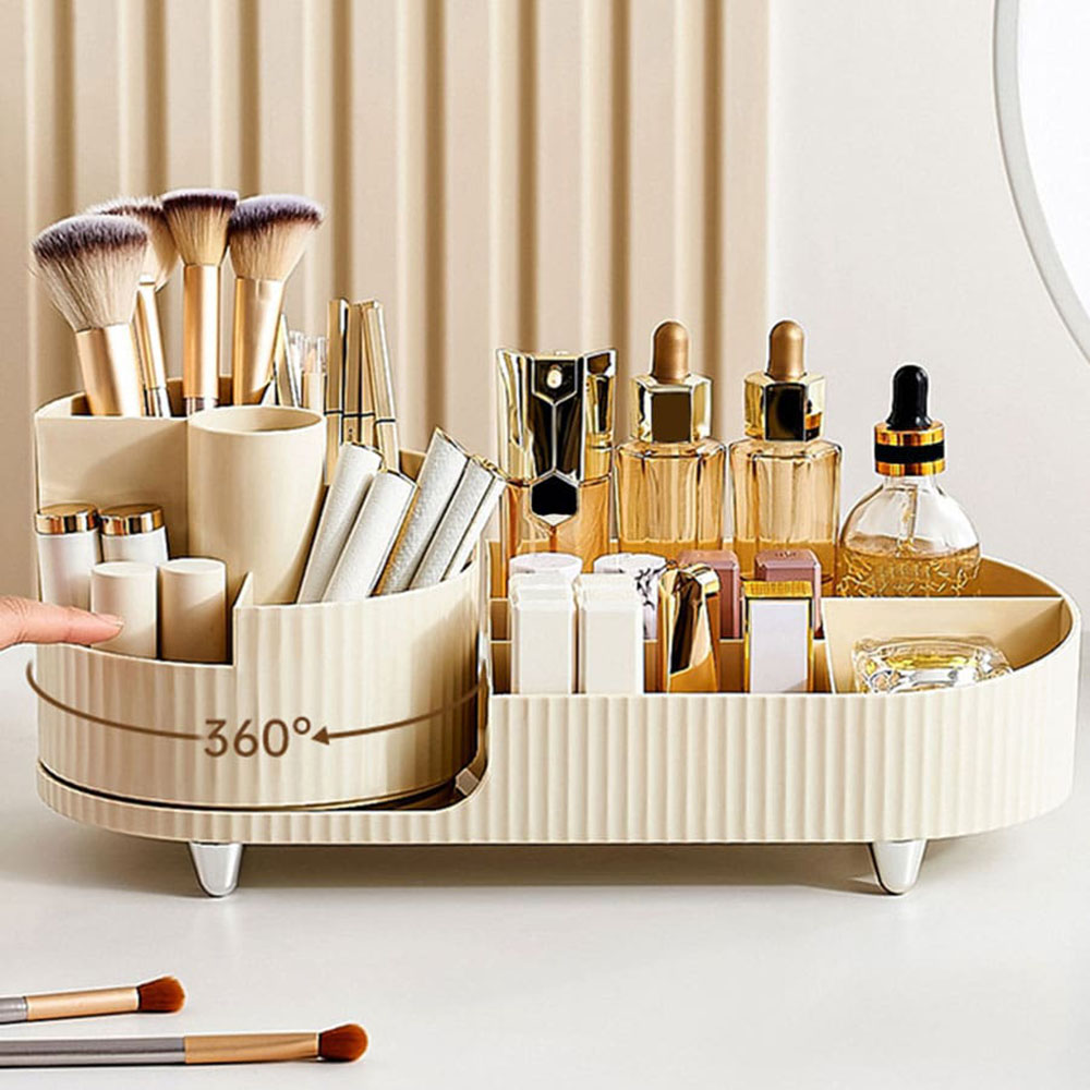 Skincare B Erl - 360 ° กล่องเก็บเครื่องสำอางแบบหมุนได้ พร้อมช่องแบ่งหลายช่อง สำหรับลิปสติก แปรงแต่งหน้า
